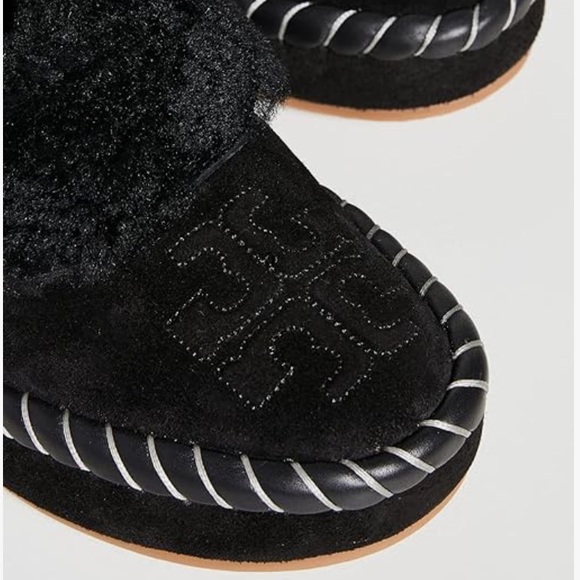 Tory Burch Shoes - Tory Burch Women's Shearling Slippers in Black Suede Size 5.5 -NWOT